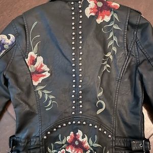 BLANKNYC faux leather moto floral jacket